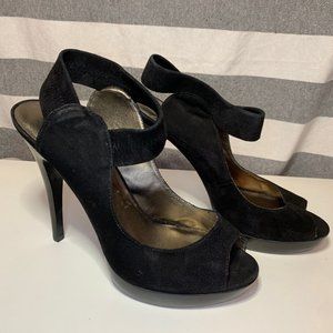 Pelle Moda Black Suede Anklewrap 3 1/2 inch Heels